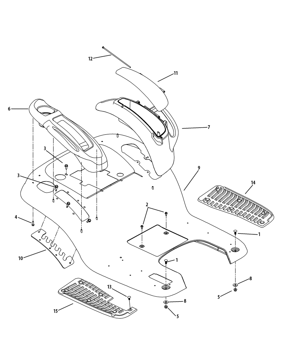 Fender Diagram and Parts List for GT1554VT 14VR13CK009-14VR13CK010 Cub Cadet Lawn Tractor